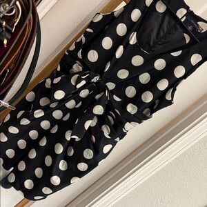 Black and White Polka Dot Bow Front Mini Dress